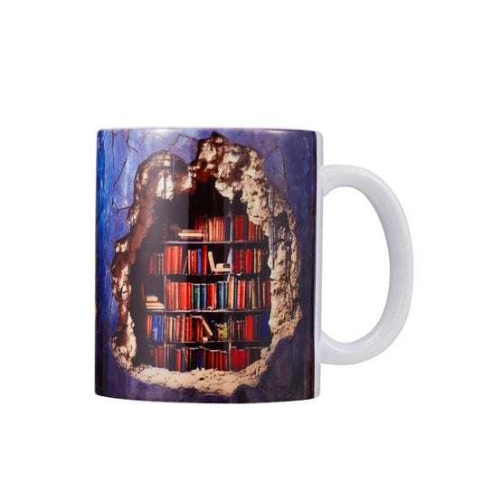 3D Library Bookshelf Photo Coffee Mug