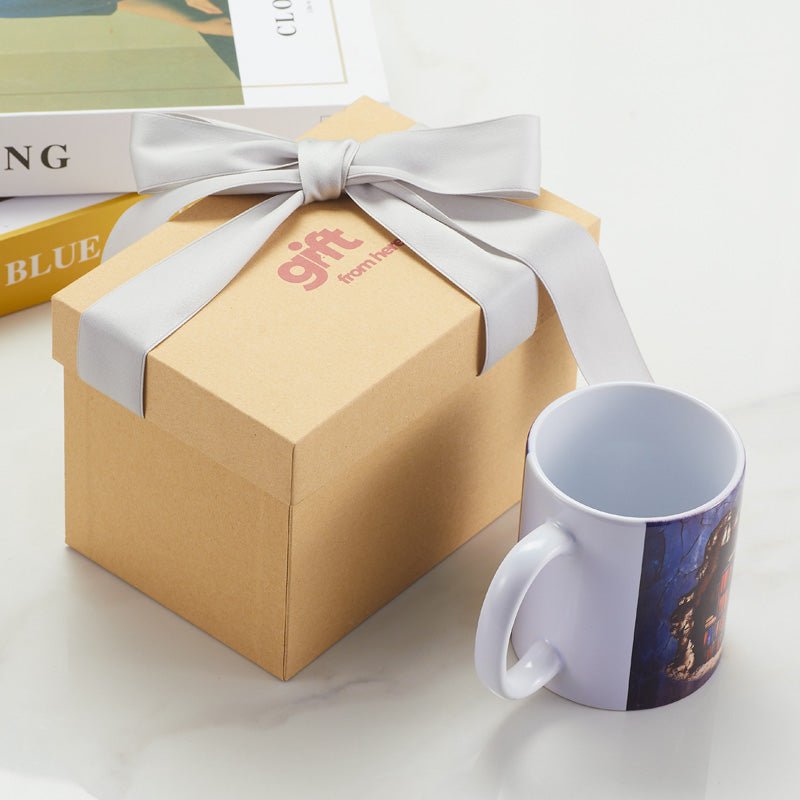 3D Library Bookshelf Photo Coffee Mug gift set packaging