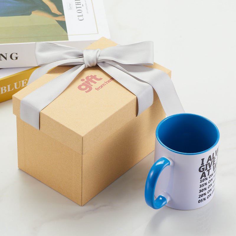 I Always Give 100% At Work Ceramic White Coffee Mug gift box packaging