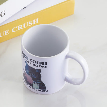 I Like Coffee And My Books Ceramic White Coffee Mug top view