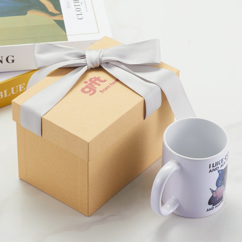 I Like Coffee And My Books Ceramic White Coffee Mug Gift Set packaging