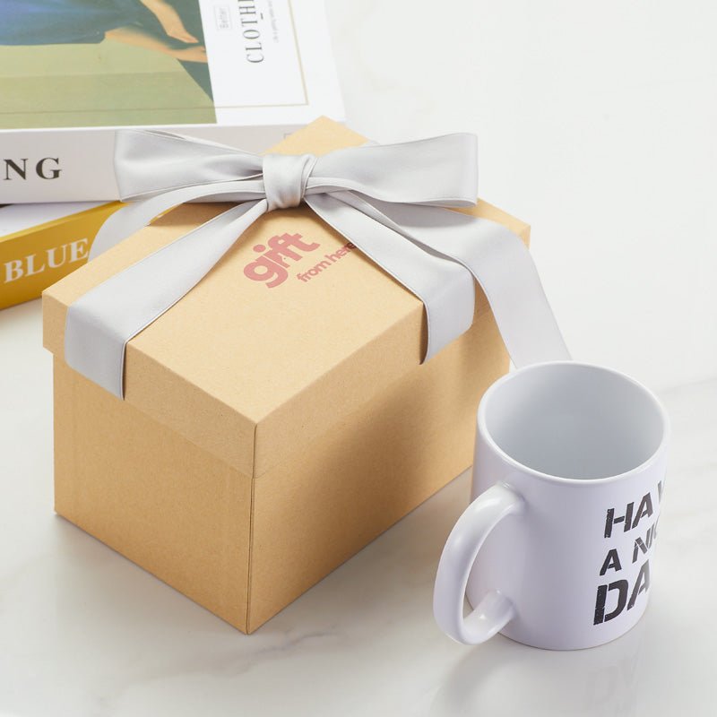 Have A Nice Day White Ceramic Coffee Mug Gift Set packaging