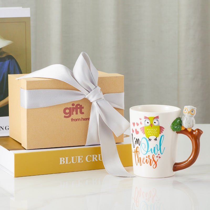 Cute Owl Ceramic Coffee Mug Gift Set 