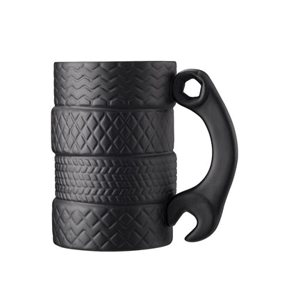 Tire Tread Ceramic Coffee Mug with Wrench Handle