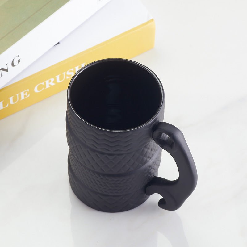 Tire Tread Ceramic Coffee Mug with Wrench Handle top view