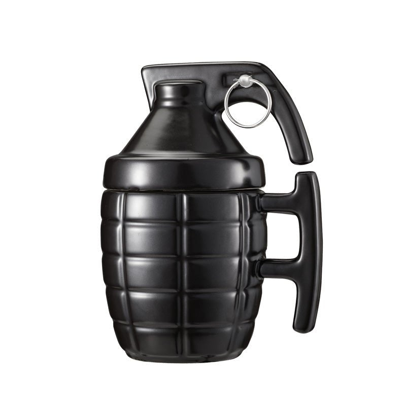 Black Grenade-Shaped Ceramic Mug with Lid