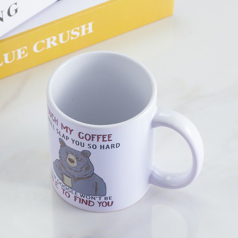 Funny Bear Design Ceramic White Coffee Mug top view