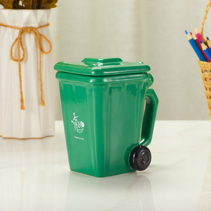 Green Recycle Bin Ceramic Coffee Mug side view