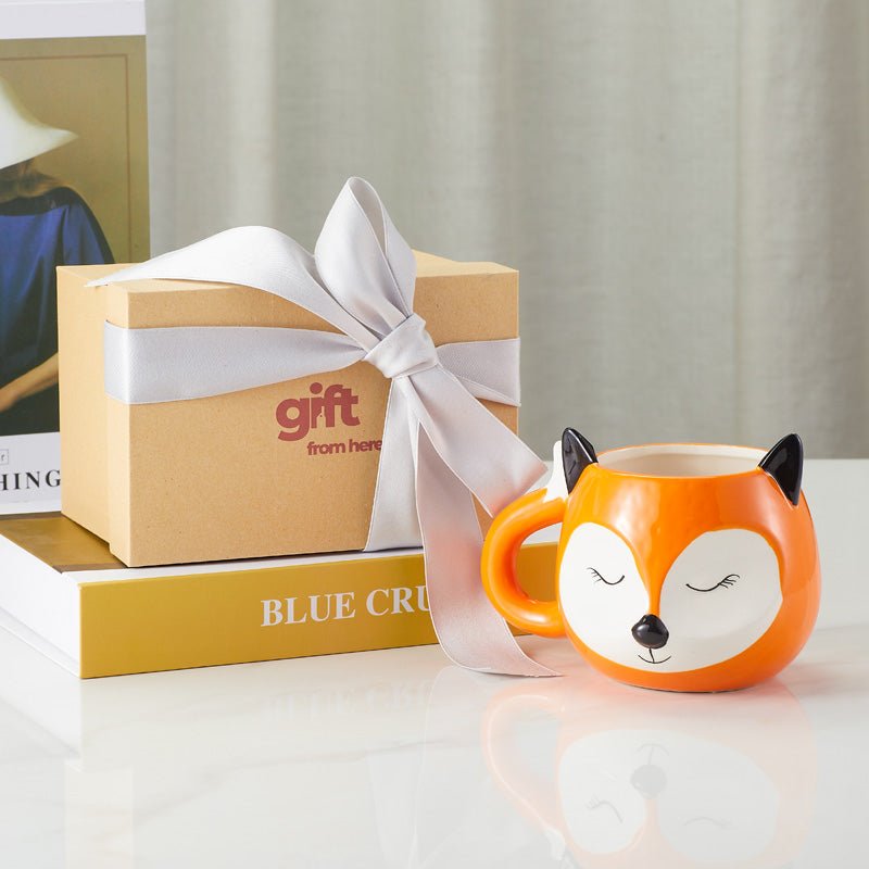 Front view of Cute Fox Ceramic Coffee Mug Gift Set