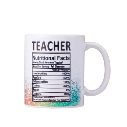 Funny Teacher Nutritional Facts Ceramic Coffee Mug for Men