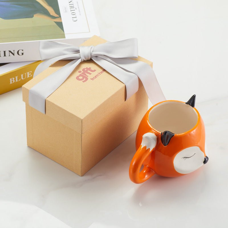 Front view of Cute Fox Ceramic Coffee Mug gift box packaging