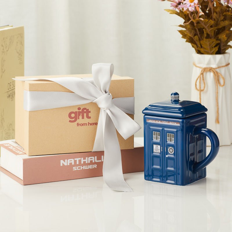 Police Box Ceramic Coffee Mug with Lid gift set