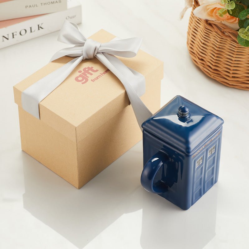 Police Box Ceramic Coffee Mug with Lid gift box packaging