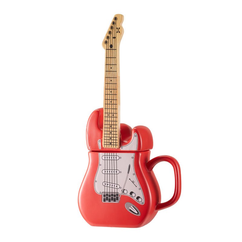 Red Color Guitar Coffee Mug Set with Lid