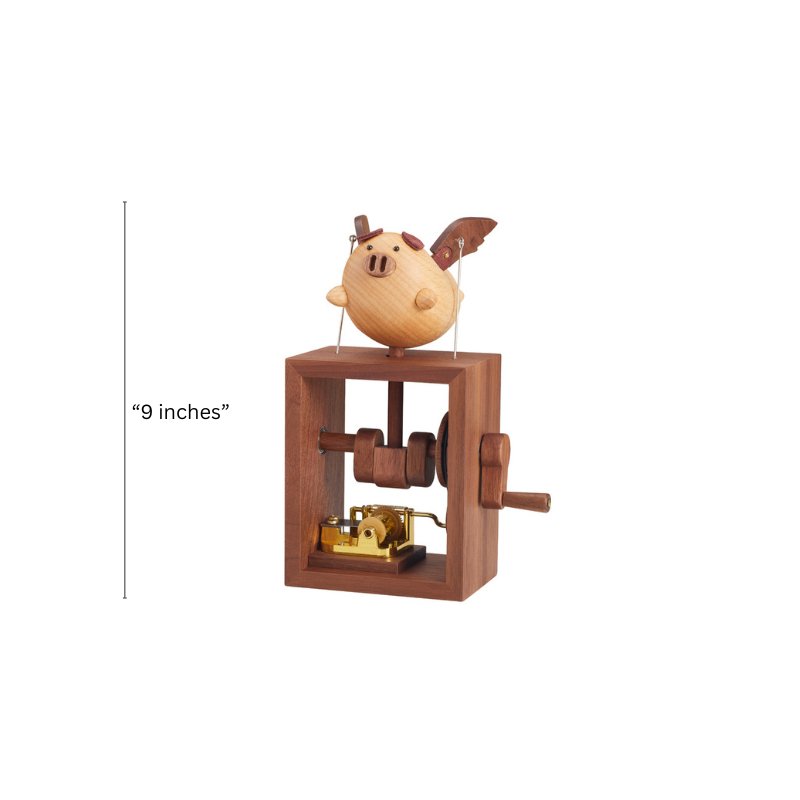 Handcrafted Wooden Flying Pig Music Box - Gift From Here