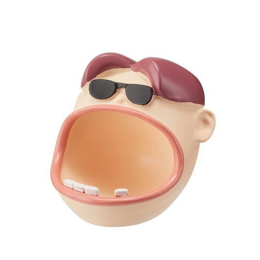 Front view of Funny Big Mouth Dude Ashtray with Sunglasses