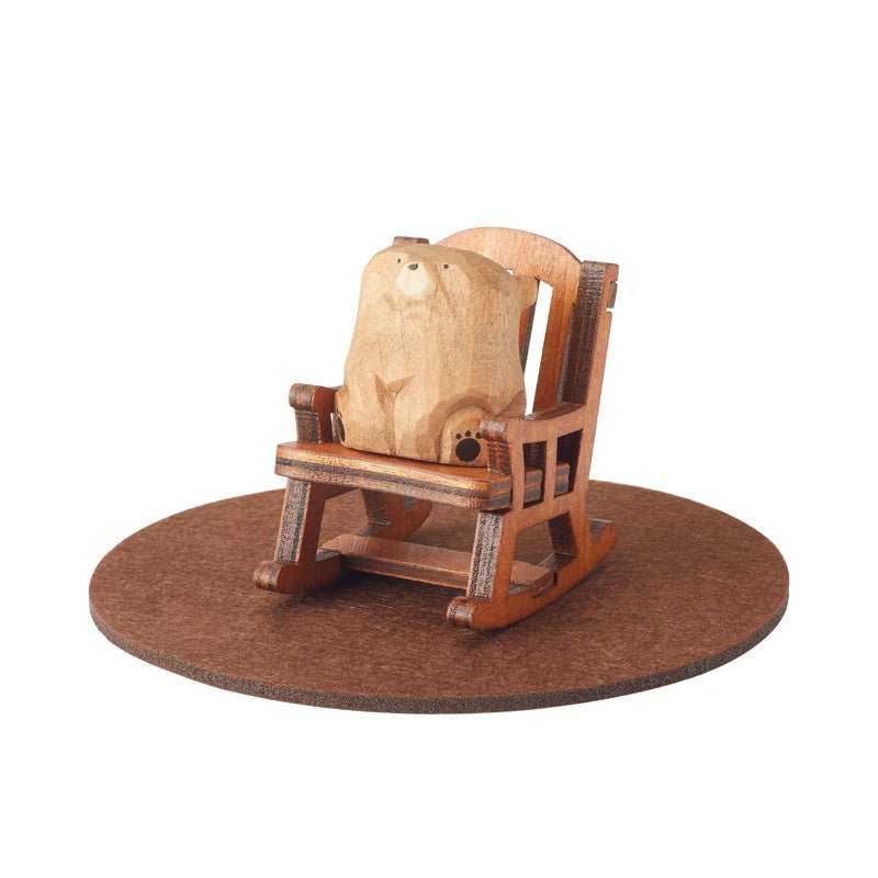 Handcrafted Wooden Bear in Rocking Chair Figurine