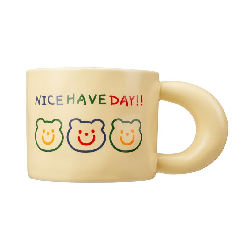 Cute bear faces mug with 'NICE HAVE DAY!!'