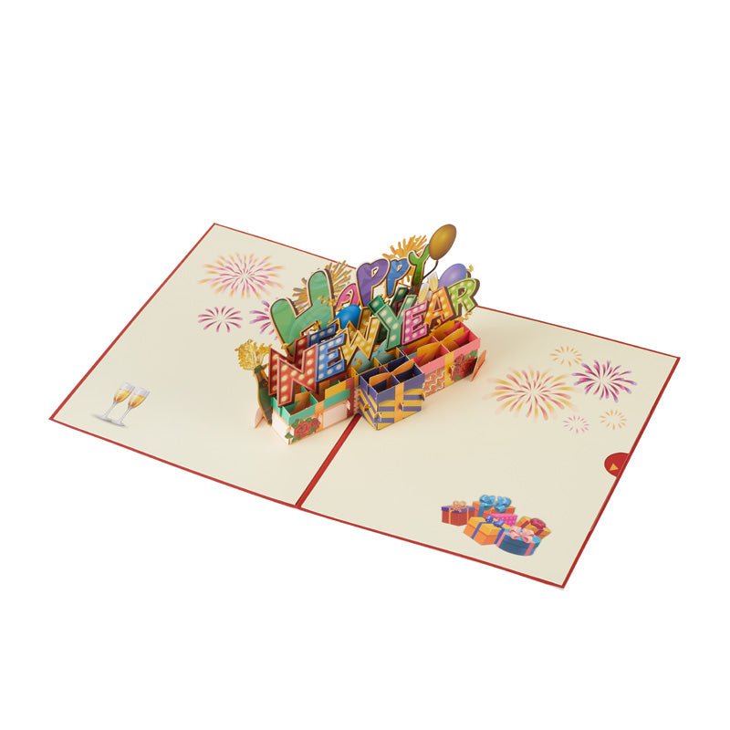 3D Pop-Up Happy New Year Greeting Card Open View