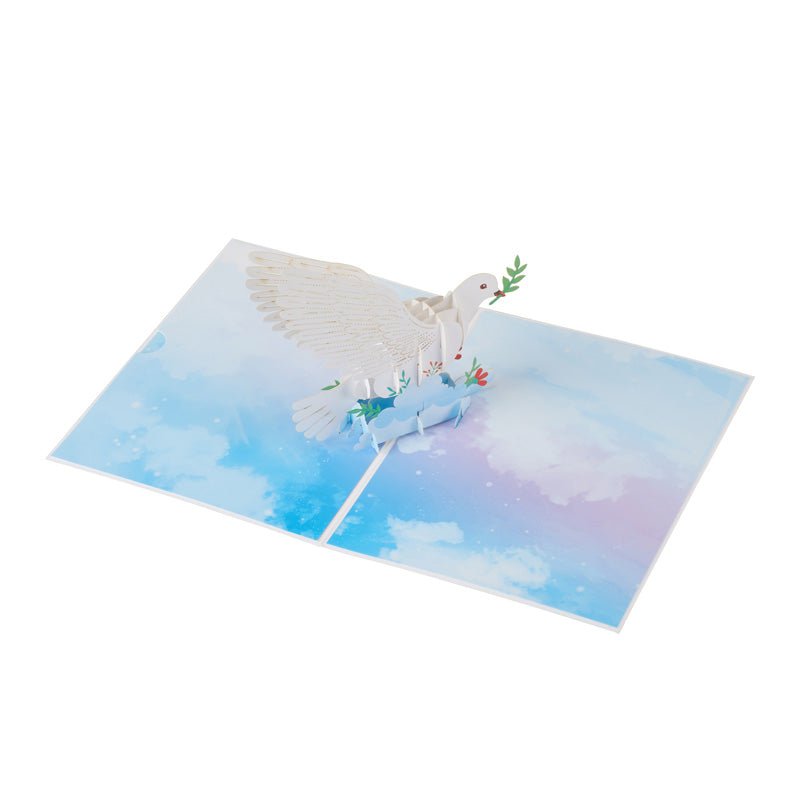 White dove pop-up card with peaceful sky background