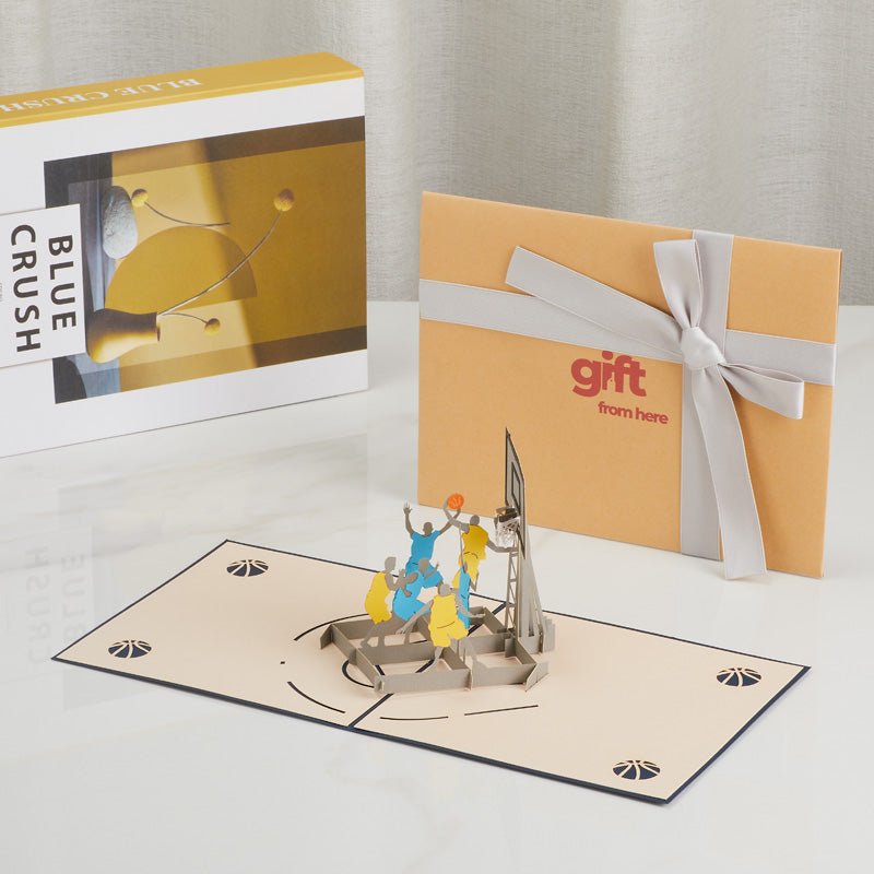 3D Pop-Up Basketball Greeting Card displayed with gift packaging