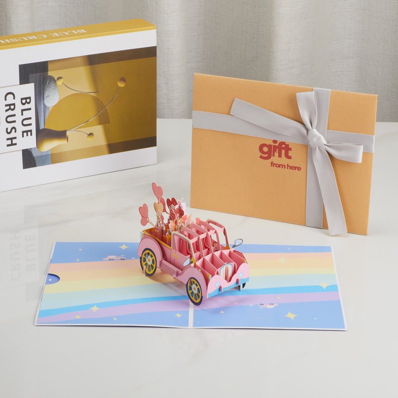 3D Pop-Up Love Car Greeting Card with Romantic Design