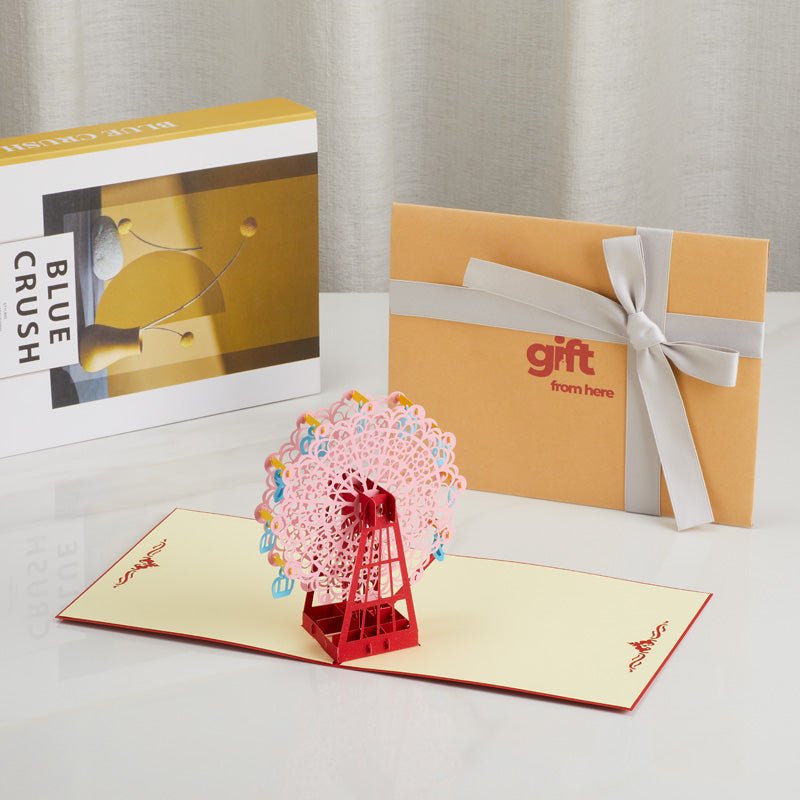 3D Pop-Up Ferris Wheel Greeting Card displayed with gift packaging 