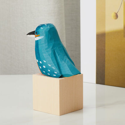 Handcrafted Wooden Kingfisher Figurine back view