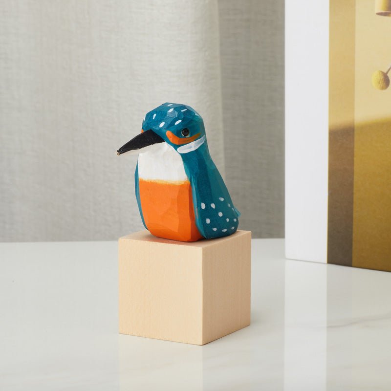 Handcrafted Wooden Kingfisher Figurine front view