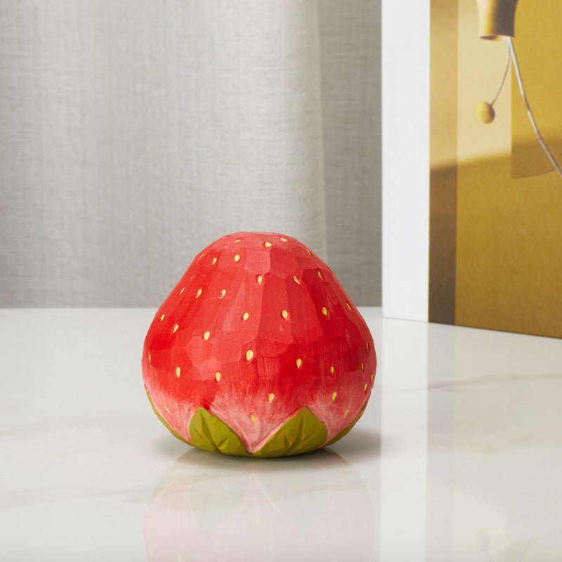 Handcrafted Wooden Strawberry Figurine front view
