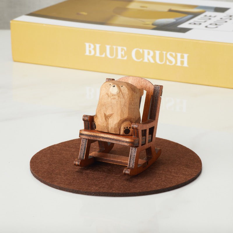 Handcrafted Wooden Bear in Rocking Chair Figurine front view