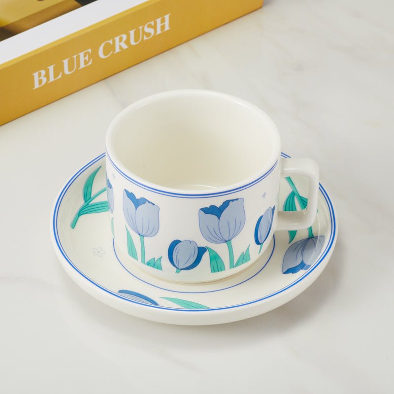 Top View of Tulip Design Ceramic Cup and Saucer Set