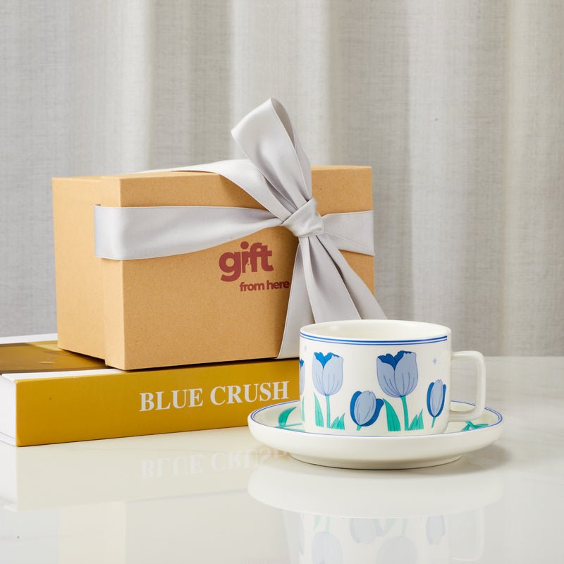 Tulip Design Ceramic Cup and Saucer Set Gift Box Packaging