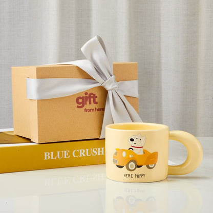 Adorable "Here Puppy" Mug with Puppy in The Car gift set