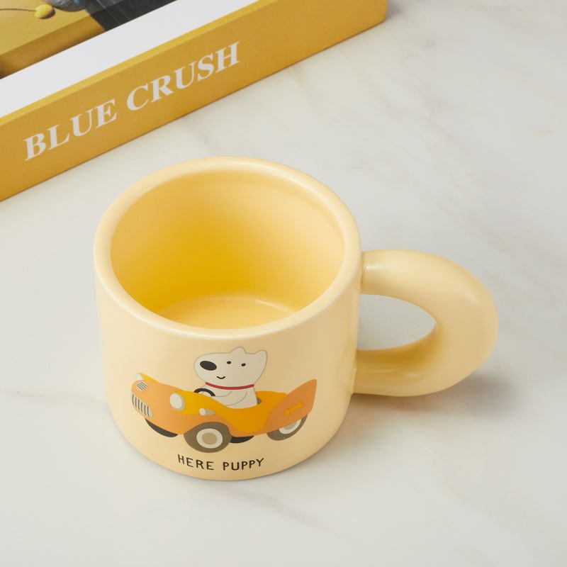 Top view of 'Here Puppy' mug showing the interior