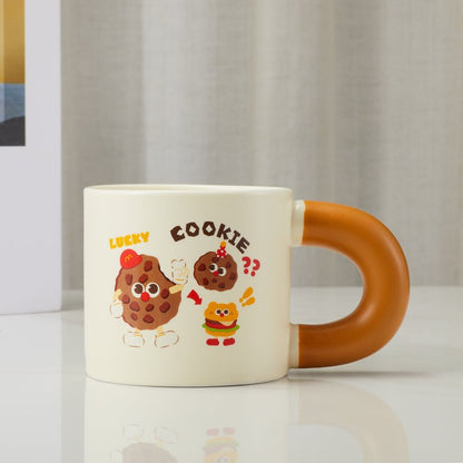 Front view of the cute cartoon cookie mug with unique handle