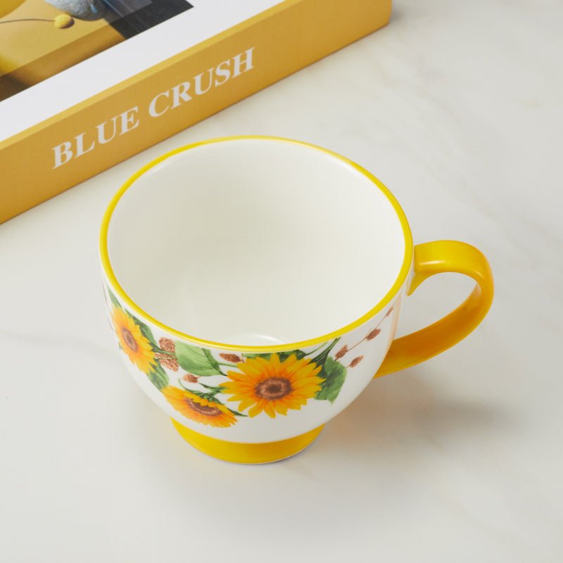 Top View of Sunflower Ceramic Mug with Yellow Handle