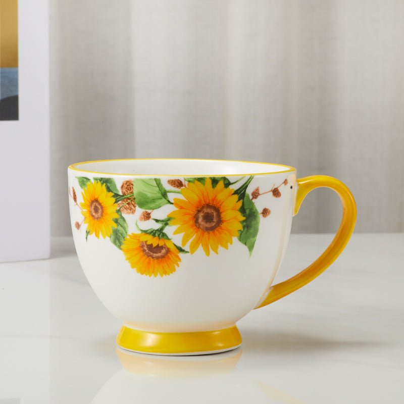 Side View of Sunflower Ceramic Mug with Yellow Handle
