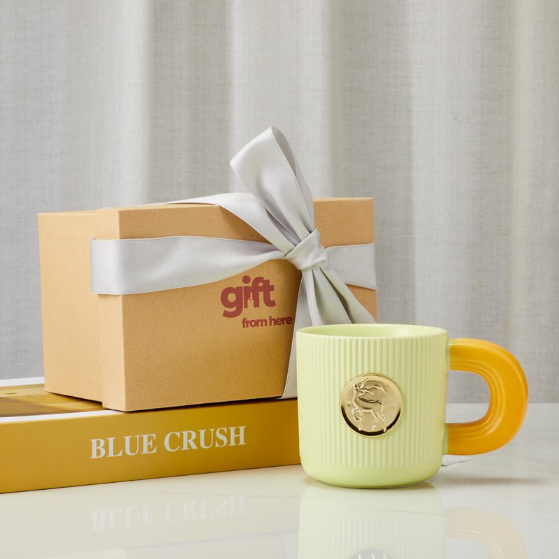 Gift Box Packaging for Ceramic Mug with Gold Deer Emblem