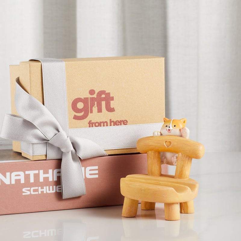 Gift box with cat on chair phone holder