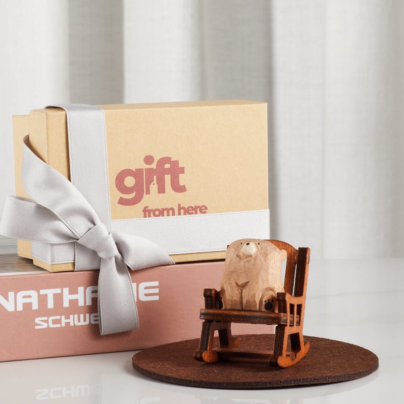 Handcrafted Wooden Bear in Rocking Chair Figurine gift set