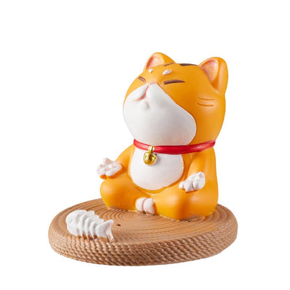 Resin meditating cat phone holder