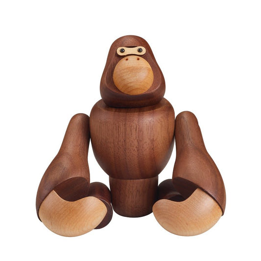 Handcrafted wooden gorilla figurine, front view