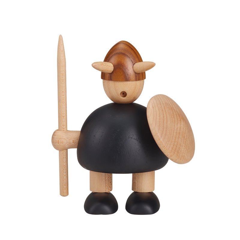 Handcrafted wooden Viking figurine, front view