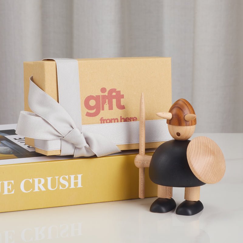 wooden Viking figurine gift set packaging