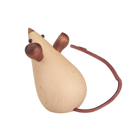 Handcrafted wooden mouse figurine, side view