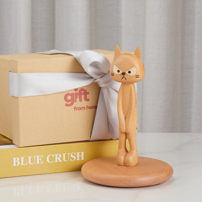 wooden angry cat figurine premium gift box packaging