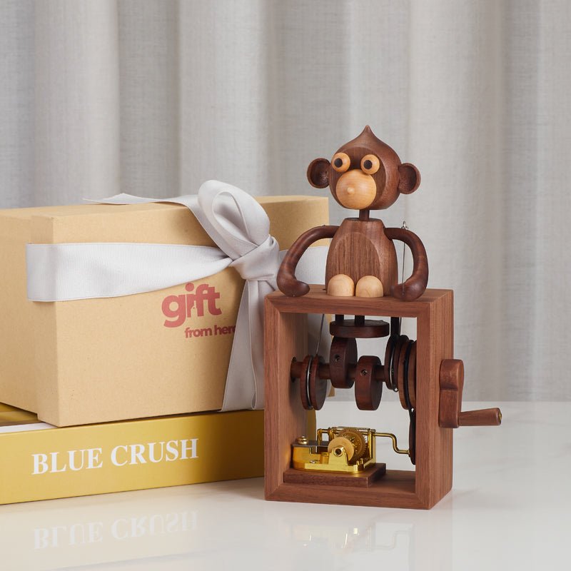 wooden monkey music box premium gift box packaging