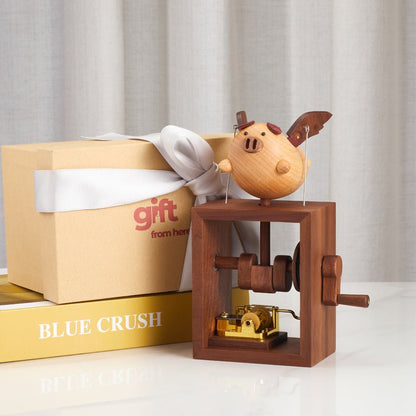 wooden flying pig music box premium gift box packaging