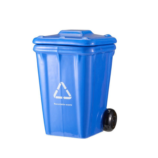 Mini Blue Recycle Bin Shaped Ceramic Mug with Lid